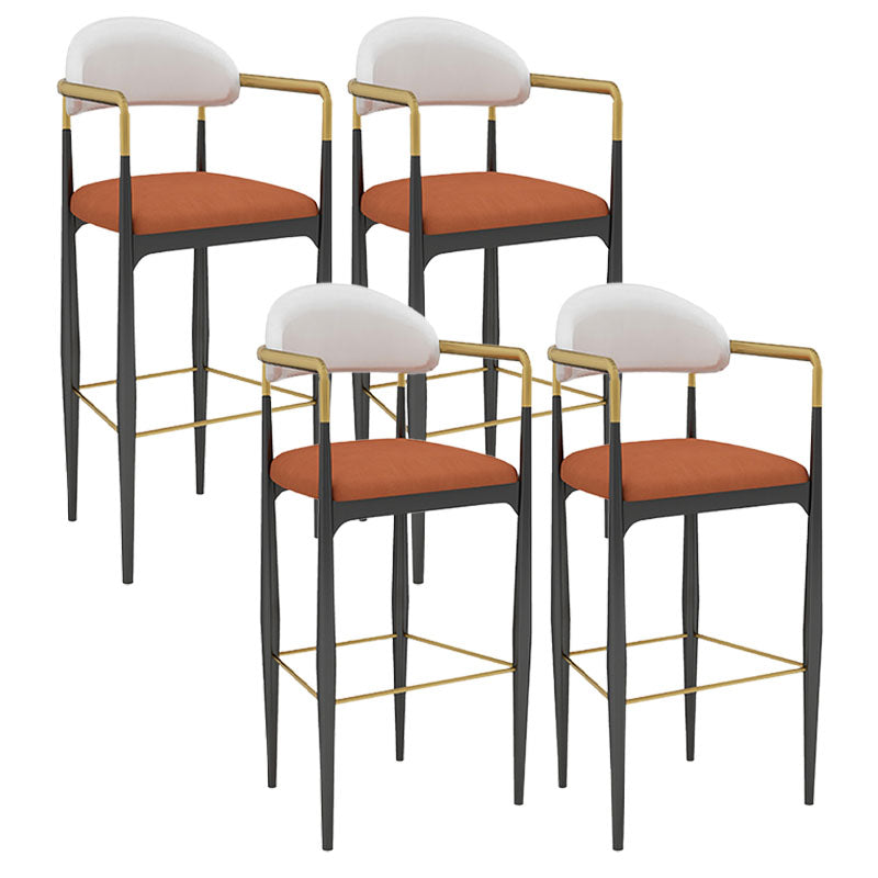Scandinavian Metal Upholstered Counter Stools Armed Bar Stools with Footrest Black-Orange 4 Piece Set Clearhalo 'Bar Furniture' 'Bar Stools' 'bar_stools' 'furn' 'furn_bar_stools' 'furniture_bar_stools' 'Kitchen & Dining Furniture' 'kitchen&dining_furn' 'kitchen' 'kitchen_furn' Furniture' 4620256