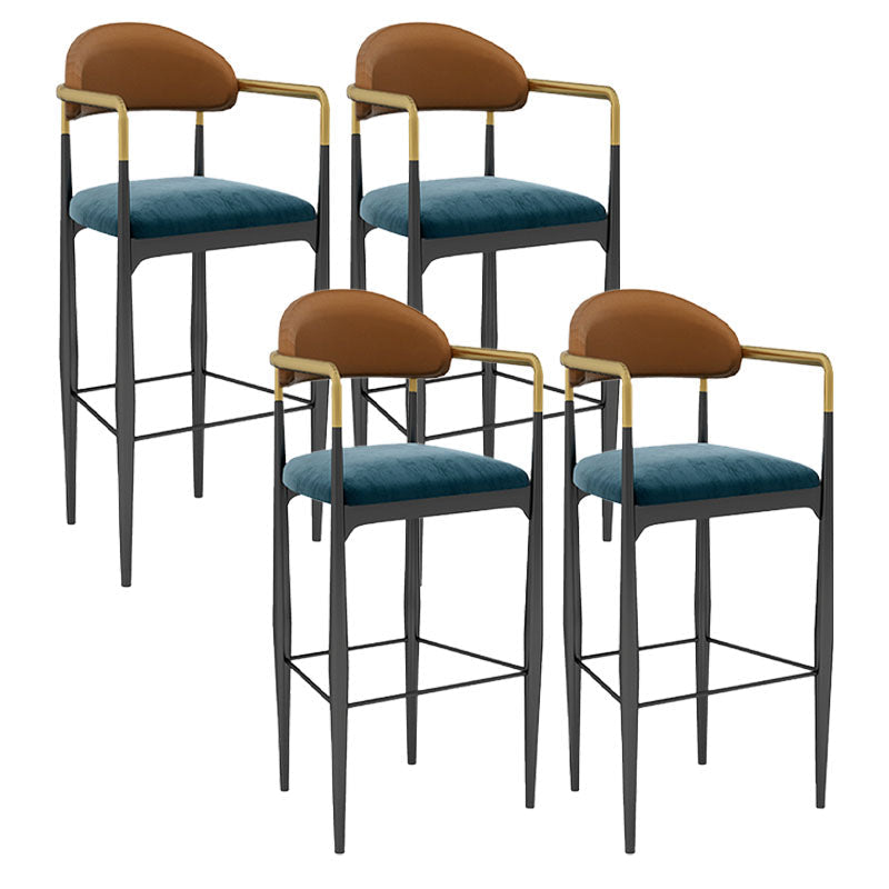 Scandinavian Metal Upholstered Counter Stools Armed Bar Stools with Footrest Blue 4 Piece Set Clearhalo 'Bar Furniture' 'Bar Stools' 'bar_stools' 'furn' 'furn_bar_stools' 'furniture_bar_stools' 'Kitchen & Dining Furniture' 'kitchen&dining_furn' 'kitchen' 'kitchen_furn' Furniture' 4620259
