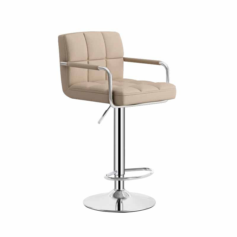 Scandinavian Adjustable Height Swivel Counter Stools Metal Upholstered Bar Stools Khaki 1 Piece Clearhalo 'Bar Furniture' 'Bar Stools' 'bar_stools' 'furn' 'furn_bar_stools' 'furniture_bar_stools' 'Kitchen & Dining Furniture' 'kitchen&dining_furn' 'kitchen' 'kitchen_furn' Furniture' 4620299