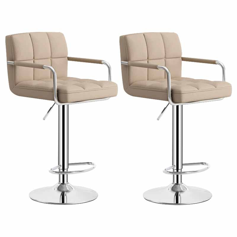 Scandinavian Adjustable Height Swivel Counter Stools Metal Upholstered Bar Stools Khaki 2 Piece Set Clearhalo 'Bar Furniture' 'Bar Stools' 'bar_stools' 'furn' 'furn_bar_stools' 'furniture_bar_stools' 'Kitchen & Dining Furniture' 'kitchen&dining_furn' 'kitchen' 'kitchen_furn' Furniture' 4620313