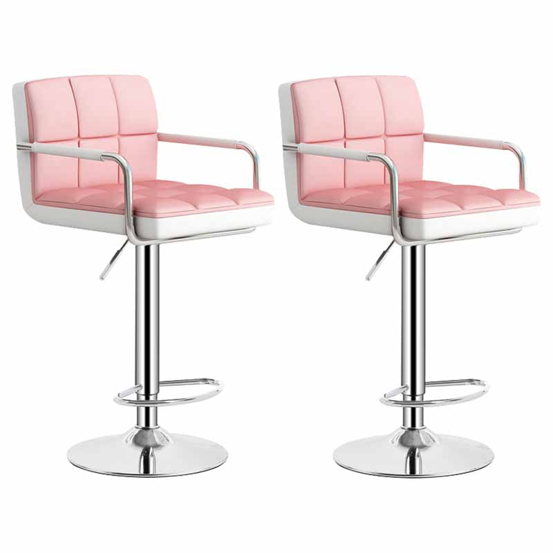 Scandinavian Adjustable Height Swivel Counter Stools Metal Upholstered Bar Stools Pink-White 2 Piece Set Clearhalo 'Bar Furniture' 'Bar Stools' 'bar_stools' 'furn' 'furn_bar_stools' 'furniture_bar_stools' 'Kitchen & Dining Furniture' 'kitchen&dining_furn' 'kitchen' 'kitchen_furn' Furniture' 4620315