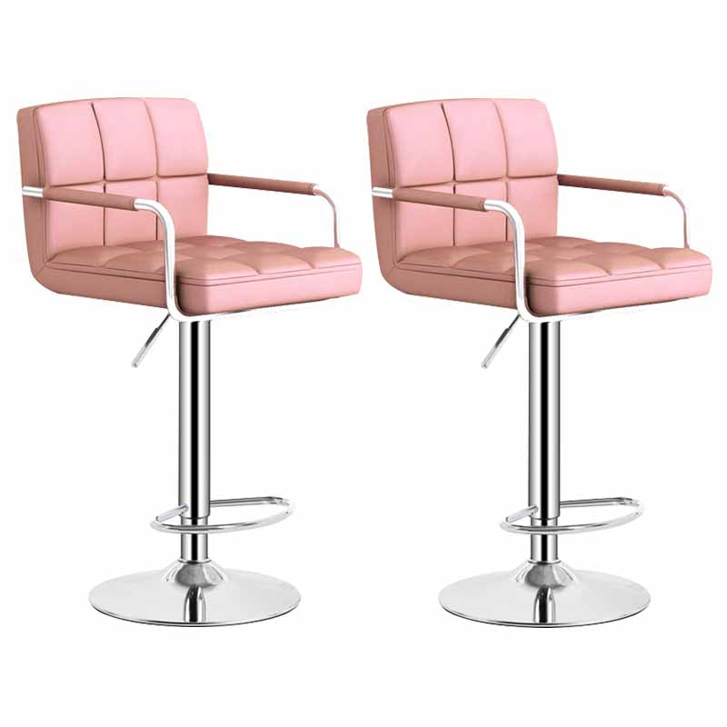 Scandinavian Adjustable Height Swivel Counter Stools Metal Upholstered Bar Stools Pink 2 Piece Set Clearhalo 'Bar Furniture' 'Bar Stools' 'bar_stools' 'furn' 'furn_bar_stools' 'furniture_bar_stools' 'Kitchen & Dining Furniture' 'kitchen&dining_furn' 'kitchen' 'kitchen_furn' Furniture' 4620318
