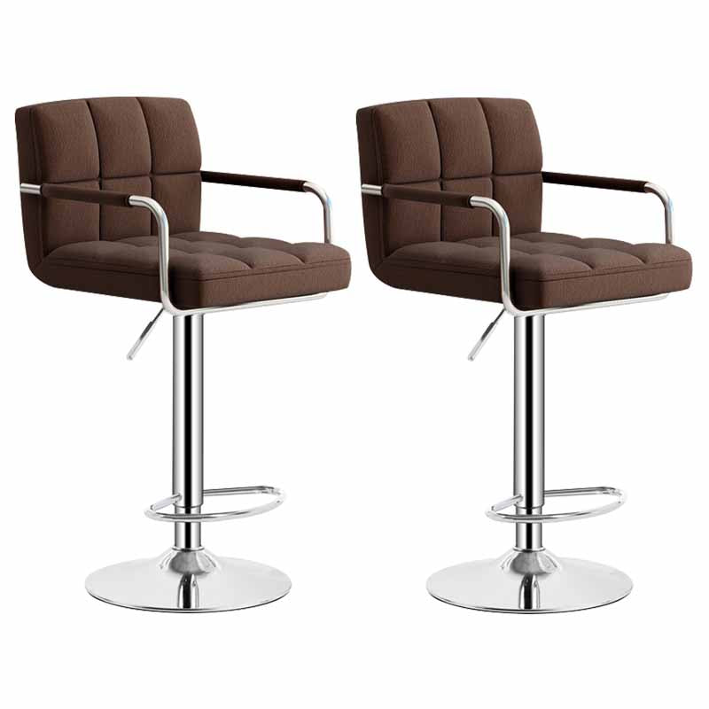Scandinavian Adjustable Height Swivel Counter Stools Metal Upholstered Bar Stools Brown 2 Piece Set Clearhalo 'Bar Furniture' 'Bar Stools' 'bar_stools' 'furn' 'furn_bar_stools' 'furniture_bar_stools' 'Kitchen & Dining Furniture' 'kitchen&dining_furn' 'kitchen' 'kitchen_furn' Furniture' 4620319
