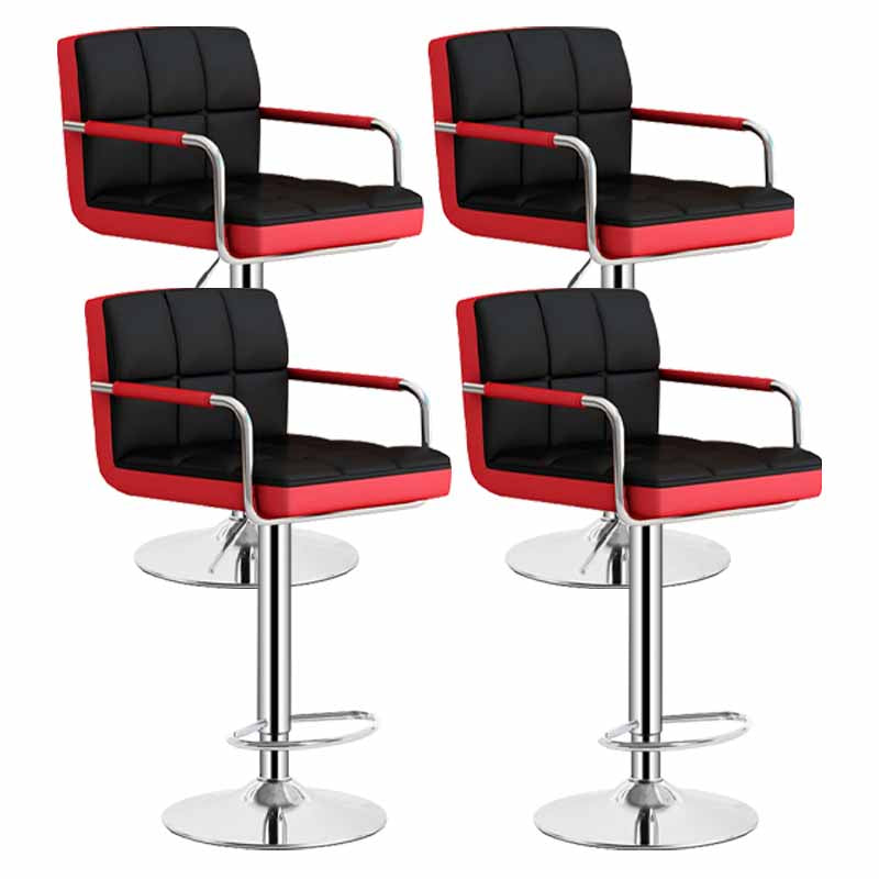Scandinavian Adjustable Height Swivel Counter Stools Metal Upholstered Bar Stools Red-Black 4 Piece Set Clearhalo 'Bar Furniture' 'Bar Stools' 'bar_stools' 'furn' 'furn_bar_stools' 'furniture_bar_stools' 'Kitchen & Dining Furniture' 'kitchen&dining_furn' 'kitchen' 'kitchen_furn' Furniture' 4620324