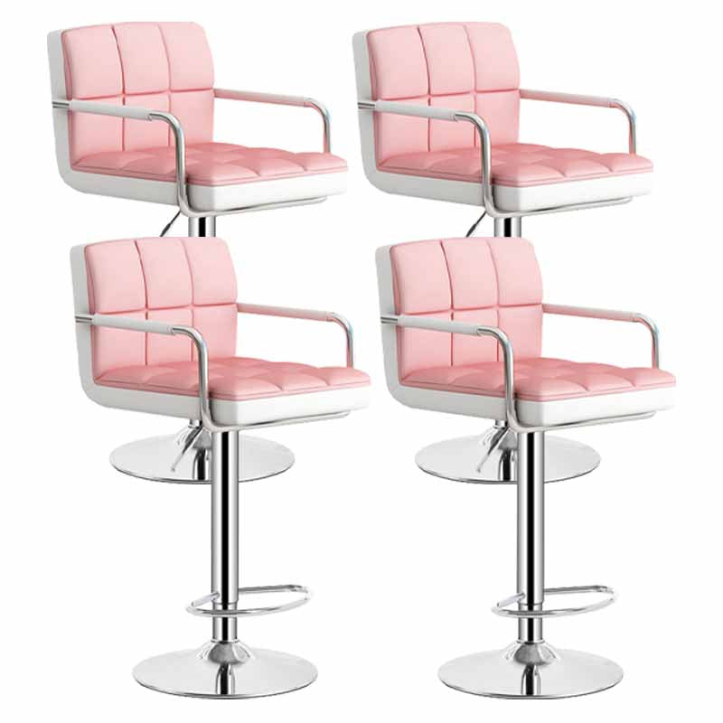 Scandinavian Adjustable Height Swivel Counter Stools Metal Upholstered Bar Stools Pink-White 4 Piece Set Clearhalo 'Bar Furniture' 'Bar Stools' 'bar_stools' 'furn' 'furn_bar_stools' 'furniture_bar_stools' 'Kitchen & Dining Furniture' 'kitchen&dining_furn' 'kitchen' 'kitchen_furn' Furniture' 4620328