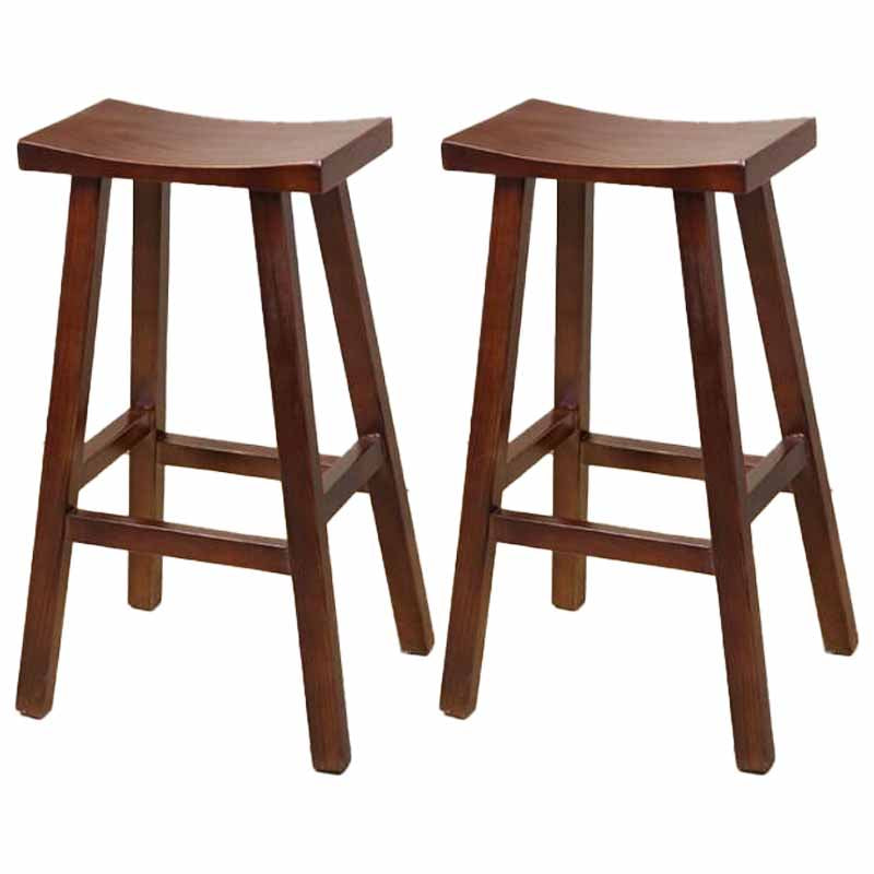 Industrial Wood Backless Barstool Simple Indoor Tall Stool with Contoured Seat Walnut 2 Piece Set Clearhalo 'Bar Furniture' 'Bar Stools' 'bar_stools' 'furn' 'furn_bar_stools' 'furniture_bar_stools' 'Kitchen & Dining Furniture' 'kitchen&dining_furn' 'kitchen' 'kitchen_furn' Furniture' 4620352