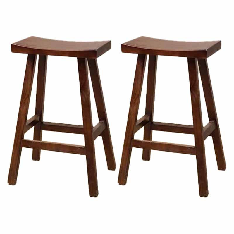 Industrial Wood Backless Barstool Simple Indoor Tall Stool with Contoured Seat Walnut 2 Piece Set Short Stool(22"H) Clearhalo 'Bar Furniture' 'Bar Stools' 'bar_stools' 'furn' 'furn_bar_stools' 'furniture_bar_stools' 'Kitchen & Dining Furniture' 'kitchen&dining_furn' 'kitchen' 'kitchen_furn' Furniture' 4620355