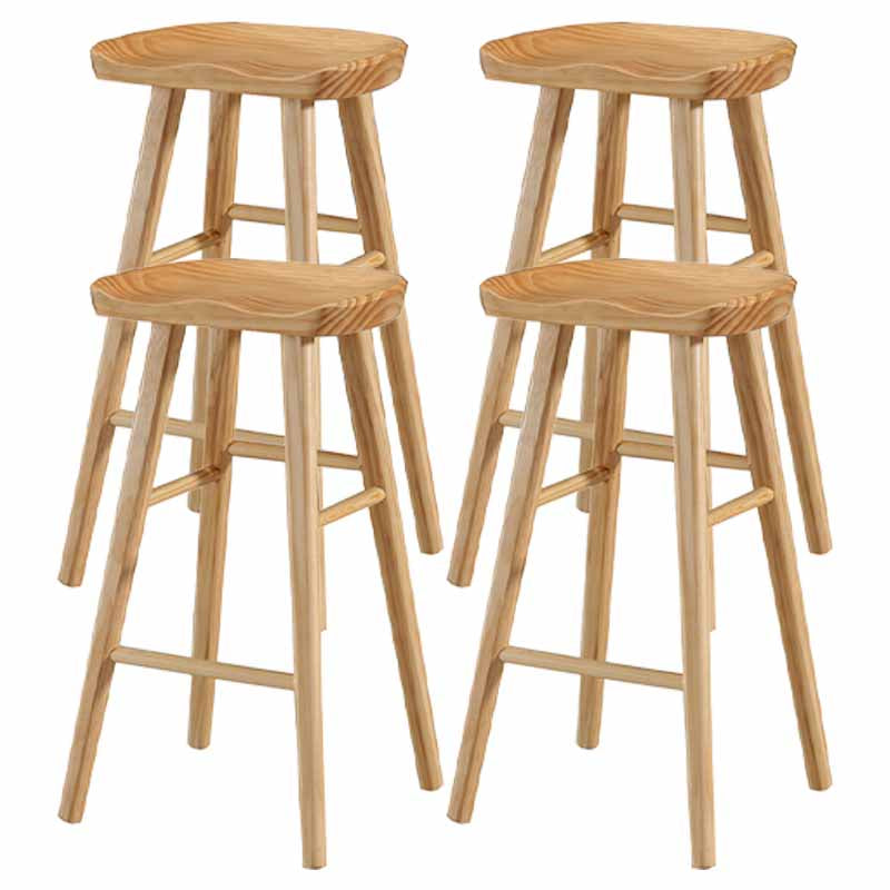 Industrial Wood Backless Barstool Simple Indoor Tall Stool with Contoured Seat Wood 4 Piece Set Clearhalo 'Bar Furniture' 'Bar Stools' 'bar_stools' 'furn' 'furn_bar_stools' 'furniture_bar_stools' 'Kitchen & Dining Furniture' 'kitchen&dining_furn' 'kitchen' 'kitchen_furn' Furniture' 4620358