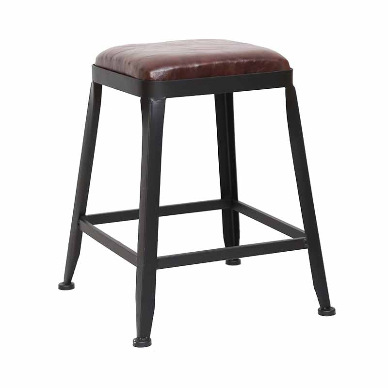 Wooden Square Seat Barstool Industrial Metal Counter Stool with Backrest 1 Piece Backless Short Stool(18"H) Clearhalo 'Bar Furniture' 'Bar Stools' 'bar_stools' 'furn' 'furn_bar_stools' 'furniture_bar_stools' 'Kitchen & Dining Furniture' 'kitchen&dining_furn' 'kitchen' 'kitchen_furn' Furniture' 4620396