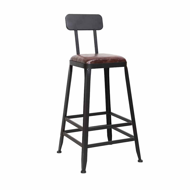 Wooden Square Seat Barstool Industrial Metal Counter Stool with Backrest 1 Piece Low Back Counter Stool(26"H) Clearhalo 'Bar Furniture' 'Bar Stools' 'bar_stools' 'furn' 'furn_bar_stools' 'furniture_bar_stools' 'Kitchen & Dining Furniture' 'kitchen&dining_furn' 'kitchen' 'kitchen_furn' Furniture' 4620403