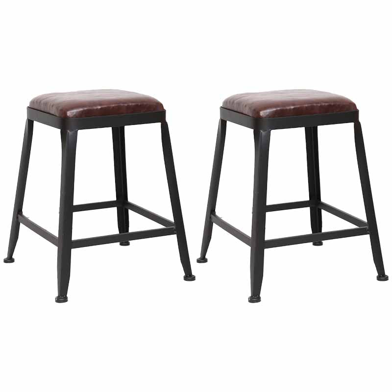 Wooden Square Seat Barstool Industrial Metal Counter Stool with Backrest 2 Piece Set Backless Short Stool(18"H) Clearhalo 'Bar Furniture' 'Bar Stools' 'bar_stools' 'furn' 'furn_bar_stools' 'furniture_bar_stools' 'Kitchen & Dining Furniture' 'kitchen&dining_furn' 'kitchen' 'kitchen_furn' Furniture' 4620407