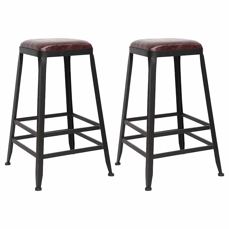 Wooden Square Seat Barstool Industrial Metal Counter Stool with Backrest 2 Piece Set Backless Counter Stool(26"H) Clearhalo 'Bar Furniture' 'Bar Stools' 'bar_stools' 'furn' 'furn_bar_stools' 'furniture_bar_stools' 'Kitchen & Dining Furniture' 'kitchen&dining_furn' 'kitchen' 'kitchen_furn' Furniture' 4620409