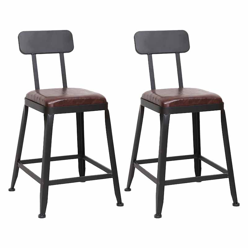 Wooden Square Seat Barstool Industrial Metal Counter Stool with Backrest 2 Piece Set Low Back Short Stool(18"H) Clearhalo 'Bar Furniture' 'Bar Stools' 'bar_stools' 'furn' 'furn_bar_stools' 'furniture_bar_stools' 'Kitchen & Dining Furniture' 'kitchen&dining_furn' 'kitchen' 'kitchen_furn' Furniture' 4620414