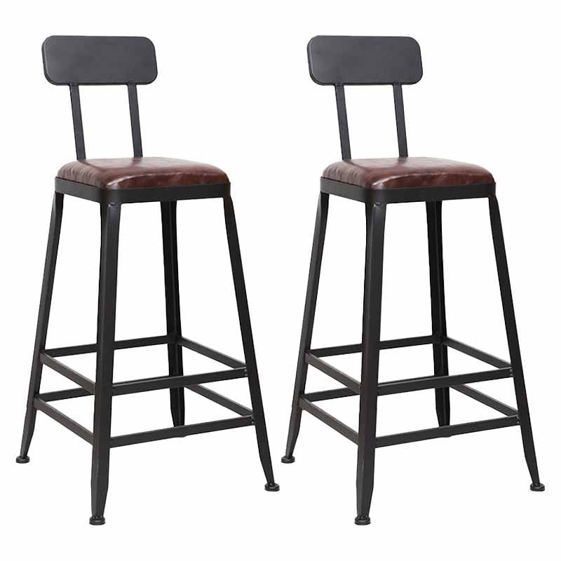 Wooden Square Seat Barstool Industrial Metal Counter Stool with Backrest 2 Piece Set Low Back Counter Stool(26"H) Clearhalo 'Bar Furniture' 'Bar Stools' 'bar_stools' 'furn' 'furn_bar_stools' 'furniture_bar_stools' 'Kitchen & Dining Furniture' 'kitchen&dining_furn' 'kitchen' 'kitchen_furn' Furniture' 4620415