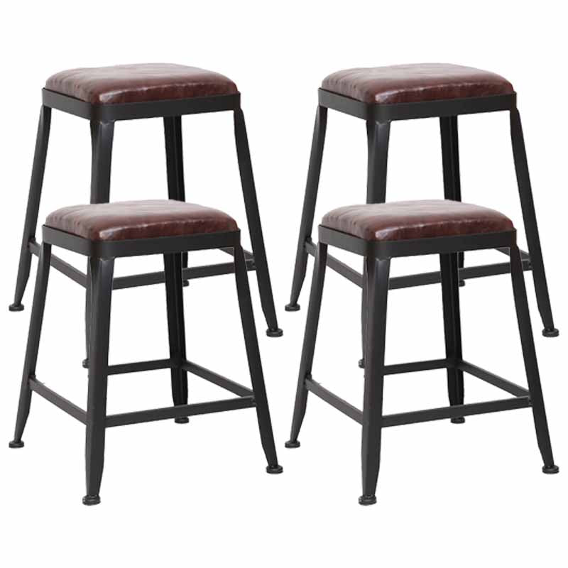 Wooden Square Seat Barstool Industrial Metal Counter Stool with Backrest 4 Piece Set Backless Short Stool(18"H) Clearhalo 'Bar Furniture' 'Bar Stools' 'bar_stools' 'furn' 'furn_bar_stools' 'furniture_bar_stools' 'Kitchen & Dining Furniture' 'kitchen&dining_furn' 'kitchen' 'kitchen_furn' Furniture' 4620417