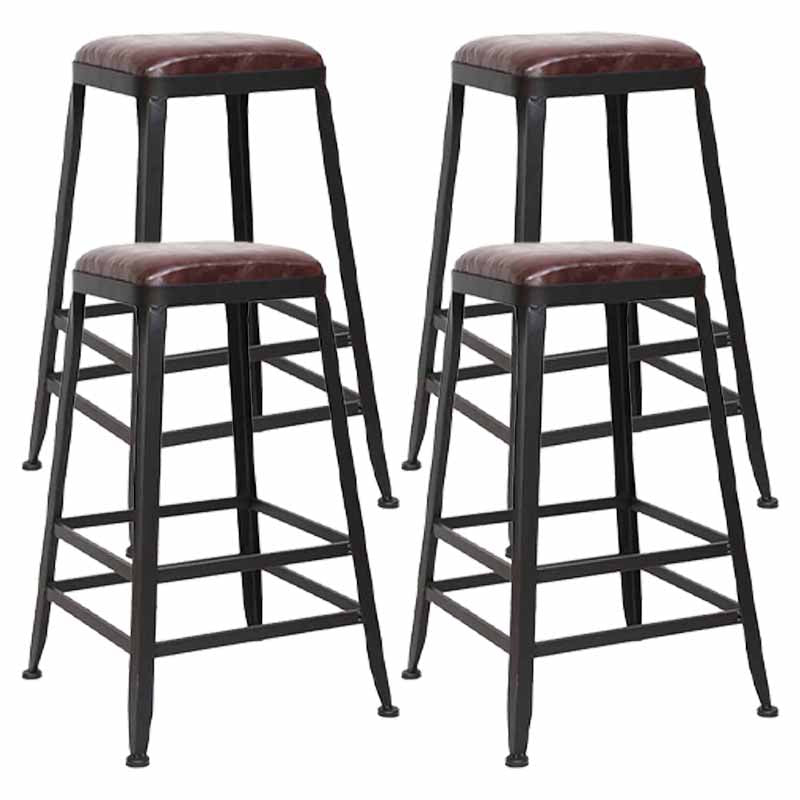 Wooden Square Seat Barstool Industrial Metal Counter Stool with Backrest 4 Piece Set Backless Counter Stool(26"H) Clearhalo 'Bar Furniture' 'Bar Stools' 'bar_stools' 'furn' 'furn_bar_stools' 'furniture_bar_stools' 'Kitchen & Dining Furniture' 'kitchen&dining_furn' 'kitchen' 'kitchen_furn' Furniture' 4620418