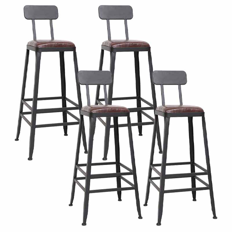 Wooden Square Seat Barstool Industrial Metal Counter Stool with Backrest 4 Piece Set Low Back Bar Stool(30"H) Clearhalo 'Bar Furniture' 'Bar Stools' 'bar_stools' 'furn' 'furn_bar_stools' 'furniture_bar_stools' 'Kitchen & Dining Furniture' 'kitchen&dining_furn' 'kitchen' 'kitchen_furn' Furniture' 4620422