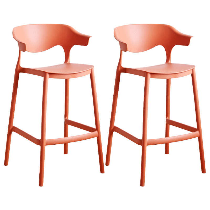 Nordic Plastic Low Back Barstool Stackable Indoor Tall Stool with Saddle Seat Orange 2 Piece Set Counter Stool(26"H) Clearhalo 'Bar Furniture' 'Bar Stools' 'bar_stools' 'furn' 'furn_bar_stools' 'furniture_bar_stools' 'Kitchen & Dining Furniture' 'kitchen&dining_furn' 'kitchen' 'kitchen_furn' Furniture' 4620468