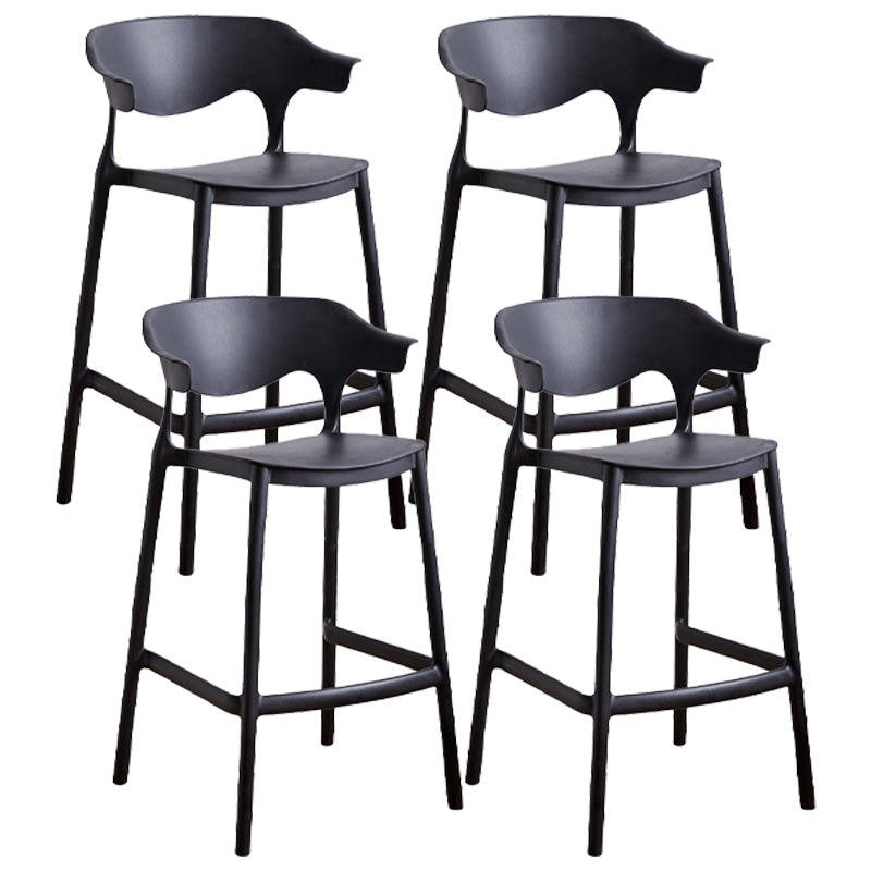 Nordic Plastic Low Back Barstool Stackable Indoor Tall Stool with Saddle Seat Black 4 Piece Set Counter Stool(26"H) Clearhalo 'Bar Furniture' 'Bar Stools' 'bar_stools' 'furn' 'furn_bar_stools' 'furniture_bar_stools' 'Kitchen & Dining Furniture' 'kitchen&dining_furn' 'kitchen' 'kitchen_furn' Furniture' 4620480