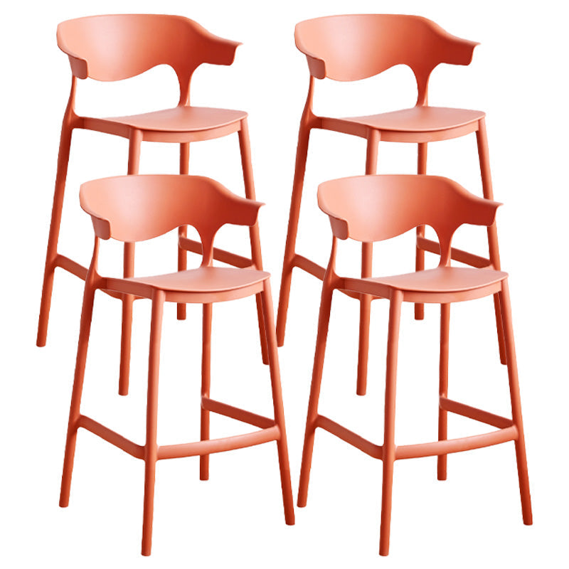 Nordic Plastic Low Back Barstool Stackable Indoor Tall Stool with Saddle Seat Orange 4 Piece Set Counter Stool(26"H) Clearhalo 'Bar Furniture' 'Bar Stools' 'bar_stools' 'furn' 'furn_bar_stools' 'furniture_bar_stools' 'Kitchen & Dining Furniture' 'kitchen&dining_furn' 'kitchen' 'kitchen_furn' Furniture' 4620486