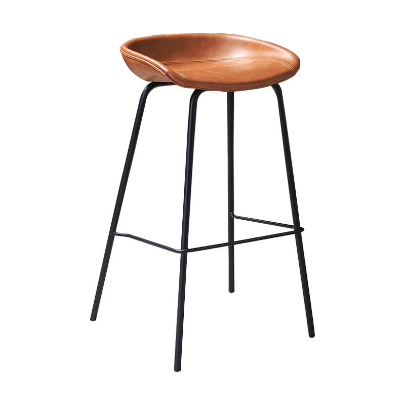 Leather Seat Barstool Industrial Metal Counter Stool with Low Back Brown 1 Piece Clearhalo 'Bar Furniture' 'Bar Stools' 'bar_stools' 'furn' 'furn_bar_stools' 'furniture_bar_stools' 'Kitchen & Dining Furniture' 'kitchen&dining_furn' 'kitchen' 'kitchen_furn' Furniture' 4620501