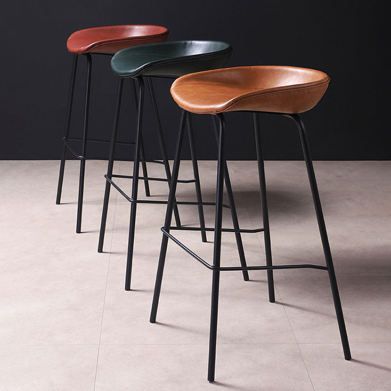 Leather Seat Barstool Industrial Metal Counter Stool with Low Back Clearhalo 'Bar Furniture' 'Bar Stools' 'bar_stools' 'furn' 'furn_bar_stools' 'furniture_bar_stools' 'Kitchen & Dining Furniture' 'kitchen&dining_furn' 'kitchen' 'kitchen_furn' Furniture' 4620504