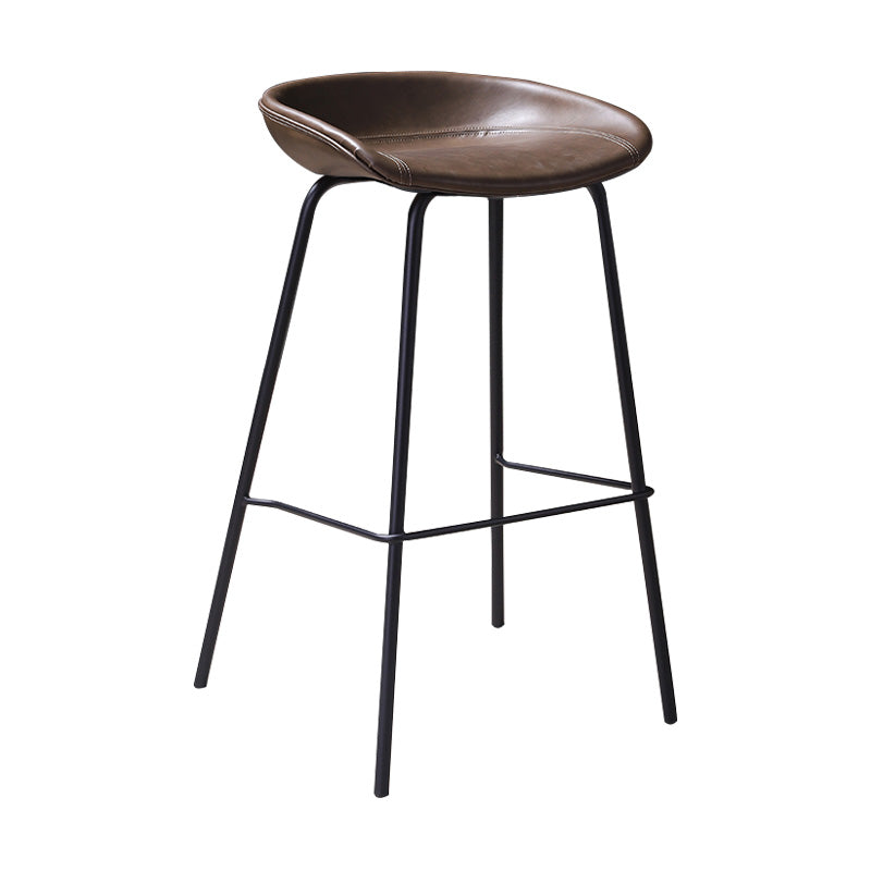 Leather Seat Barstool Industrial Metal Counter Stool with Low Back Dark Khaki 1 Piece Clearhalo 'Bar Furniture' 'Bar Stools' 'bar_stools' 'furn' 'furn_bar_stools' 'furniture_bar_stools' 'Kitchen & Dining Furniture' 'kitchen&dining_furn' 'kitchen' 'kitchen_furn' Furniture' 4620508