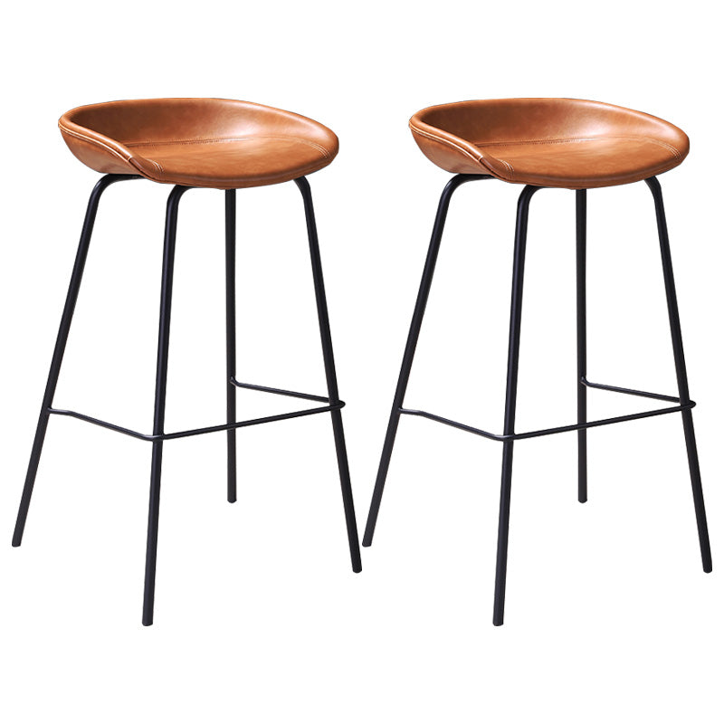 Leather Seat Barstool Industrial Metal Counter Stool with Low Back Brown 2 Piece Set Clearhalo 'Bar Furniture' 'Bar Stools' 'bar_stools' 'furn' 'furn_bar_stools' 'furniture_bar_stools' 'Kitchen & Dining Furniture' 'kitchen&dining_furn' 'kitchen' 'kitchen_furn' Furniture' 4620512