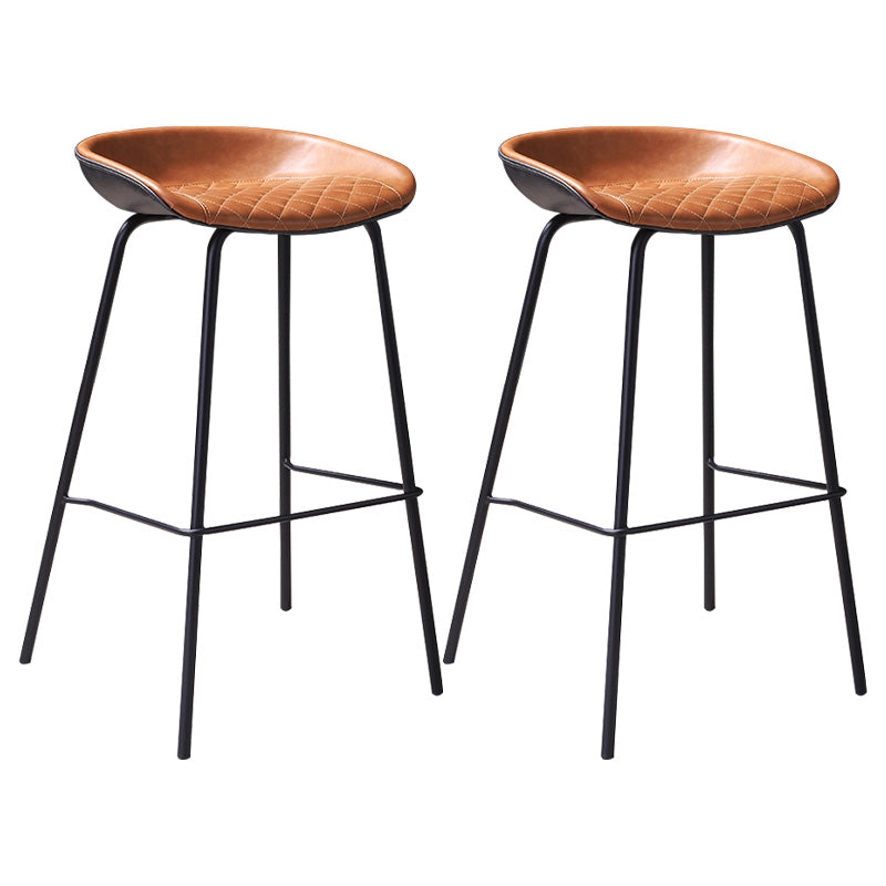 Leather Seat Barstool Industrial Metal Counter Stool with Low Back Light Brown 2 Piece Set Clearhalo 'Bar Furniture' 'Bar Stools' 'bar_stools' 'furn' 'furn_bar_stools' 'furniture_bar_stools' 'Kitchen & Dining Furniture' 'kitchen&dining_furn' 'kitchen' 'kitchen_furn' Furniture' 4620514