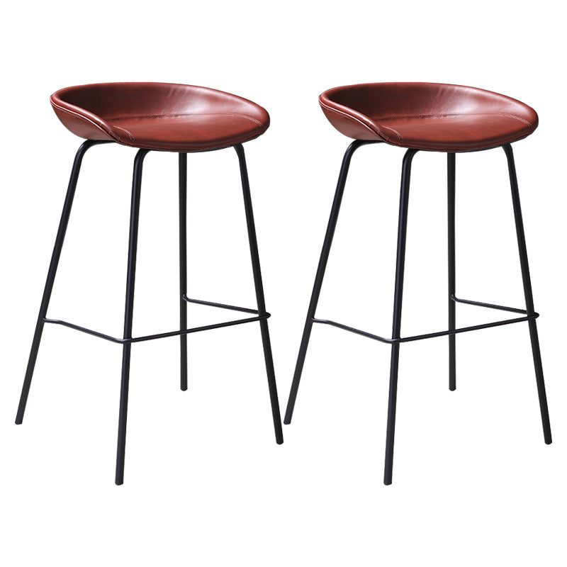 Leather Seat Barstool Industrial Metal Counter Stool with Low Back Burgundy 2 Piece Set Clearhalo 'Bar Furniture' 'Bar Stools' 'bar_stools' 'furn' 'furn_bar_stools' 'furniture_bar_stools' 'Kitchen & Dining Furniture' 'kitchen&dining_furn' 'kitchen' 'kitchen_furn' Furniture' 4620517