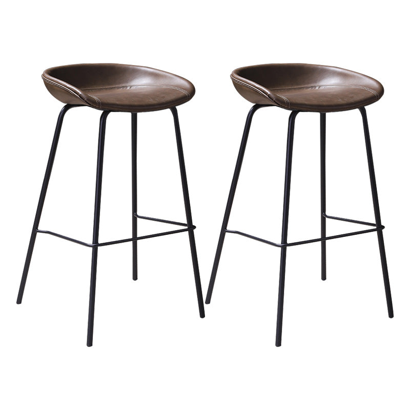 Leather Seat Barstool Industrial Metal Counter Stool with Low Back Dark Khaki 2 Piece Set Clearhalo 'Bar Furniture' 'Bar Stools' 'bar_stools' 'furn' 'furn_bar_stools' 'furniture_bar_stools' 'Kitchen & Dining Furniture' 'kitchen&dining_furn' 'kitchen' 'kitchen_furn' Furniture' 4620520