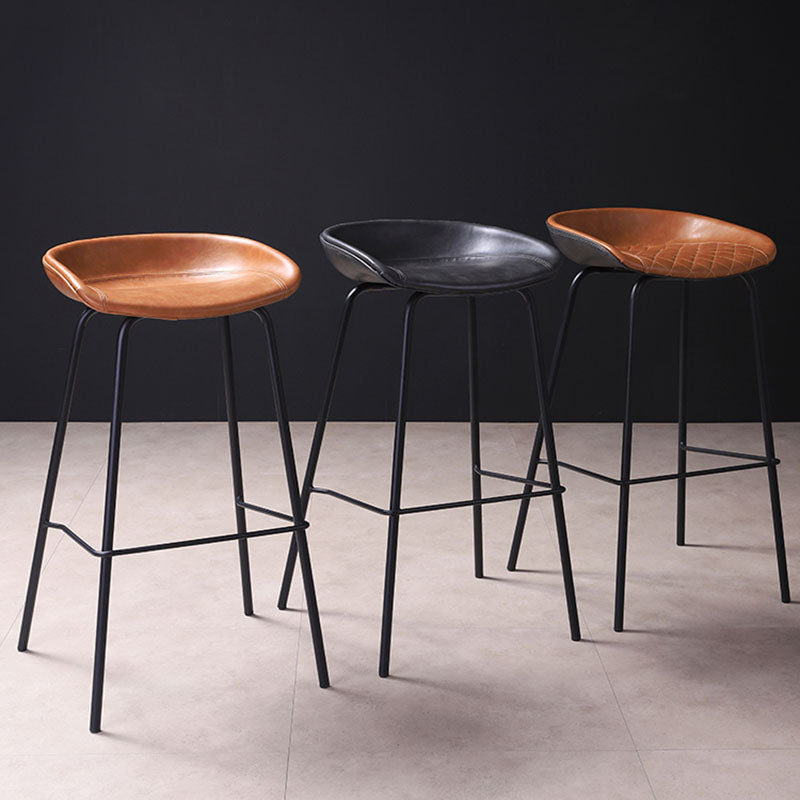 Leather Seat Barstool Industrial Metal Counter Stool with Low Back Clearhalo 'Bar Furniture' 'Bar Stools' 'bar_stools' 'furn' 'furn_bar_stools' 'furniture_bar_stools' 'Kitchen & Dining Furniture' 'kitchen&dining_furn' 'kitchen' 'kitchen_furn' Furniture' 4620521