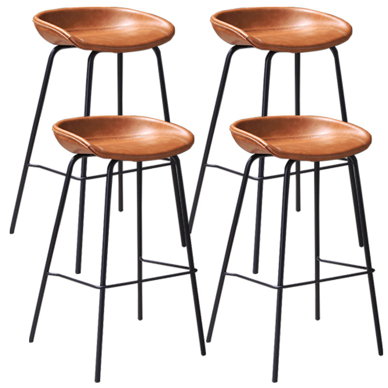 Leather Seat Barstool Industrial Metal Counter Stool with Low Back Brown 4 Piece Set Clearhalo 'Bar Furniture' 'Bar Stools' 'bar_stools' 'furn' 'furn_bar_stools' 'furniture_bar_stools' 'Kitchen & Dining Furniture' 'kitchen&dining_furn' 'kitchen' 'kitchen_furn' Furniture' 4620525