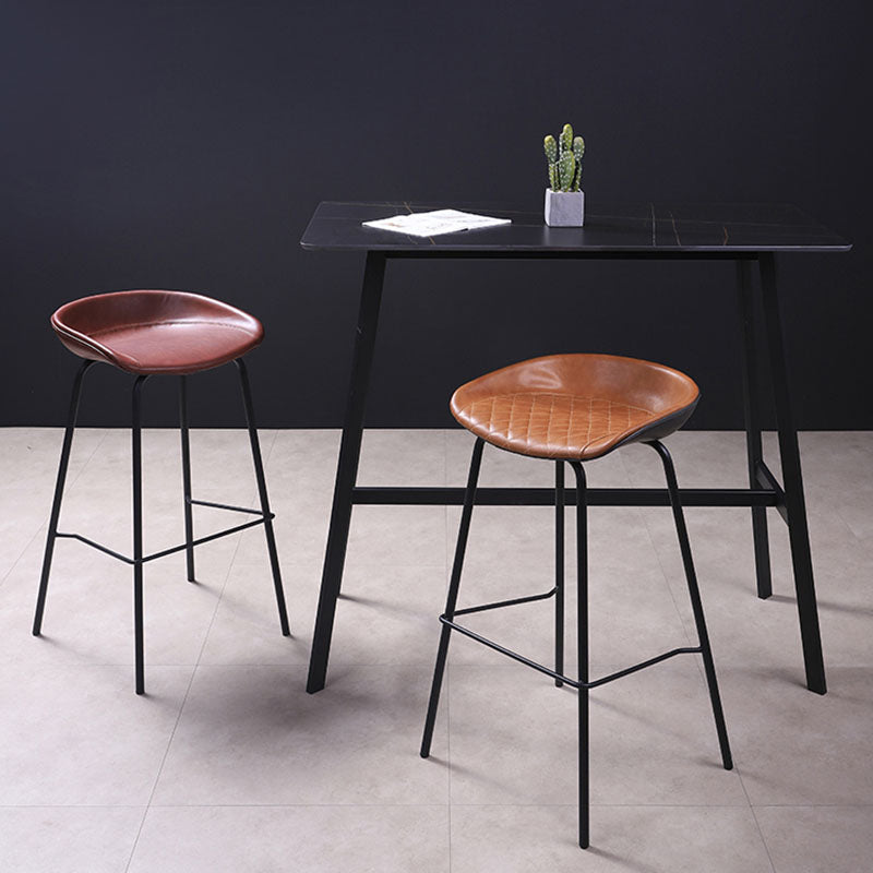 Leather Seat Barstool Industrial Metal Counter Stool with Low Back Clearhalo 'Bar Furniture' 'Bar Stools' 'bar_stools' 'furn' 'furn_bar_stools' 'furniture_bar_stools' 'Kitchen & Dining Furniture' 'kitchen&dining_furn' 'kitchen' 'kitchen_furn' Furniture' 4620526