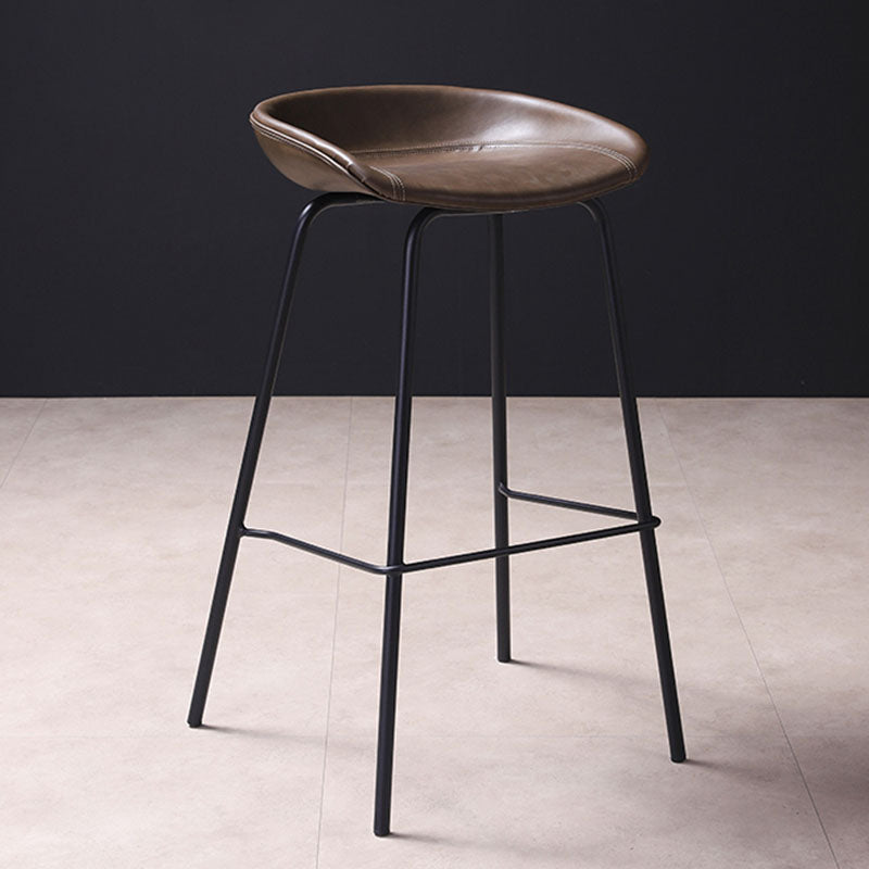 Leather Seat Barstool Industrial Metal Counter Stool with Low Back Clearhalo 'Bar Furniture' 'Bar Stools' 'bar_stools' 'furn' 'furn_bar_stools' 'furniture_bar_stools' 'Kitchen & Dining Furniture' 'kitchen&dining_furn' 'kitchen' 'kitchen_furn' Furniture' 4620528