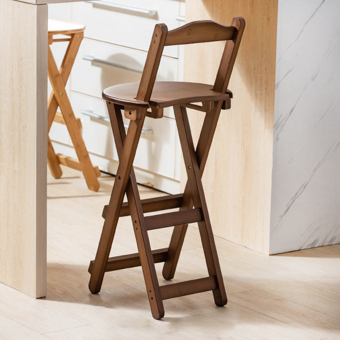 Solid Wood Folding Bar Stool Contemporary Indoor Barstool with Backrest Brown 1 Piece Counter Stool (24"H) Clearhalo 'Bar Furniture' 'Bar Stools' 'bar_stools' 'furn' 'furn_bar_stools' 'furniture_bar_stools' 'Kitchen & Dining Furniture' 'kitchen&dining_furn' 'kitchen' 'kitchen_furn' Furniture' 4620698