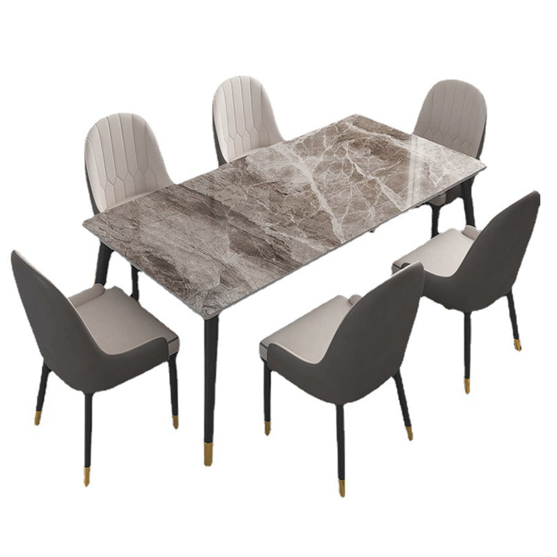 Glam Style 1/5/7 Pieces Dining Set with Stone Table Dining Furniture for Living Room 7 Pieces: Table, 6 Chairs Clearhalo 'Dining Room Sets' 'Dining Tables & Seating' 'dining_room_set' 'furn' 'furn_dining_room_set' 'Furniture' 'furniture_dining_room_set' 'Kitchen & Dining Furniture' 'kitchen&dining_furn' 'kitchen' 4621017