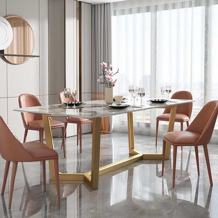 Nordic 1/4/5/6/7 Pieces Dining Set Sintered Stone Dining Table with Leather Chairs Clearhalo 'Dining Room Sets' 'Dining Tables & Seating' 'dining_room_set' 'furn' 'furn_dining_room_set' 'Furniture' 'furniture_dining_room_set' 'Kitchen & Dining Furniture' 'kitchen&dining_furn' 'kitchen' 4621062