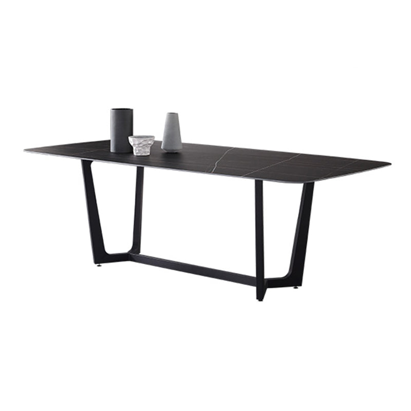 Nordic 1/4/5/6/7 Pieces Dining Set Sintered Stone Dining Table with Leather Chairs Black 87"L x 43"W Clearhalo 'Dining Room Sets' 'Dining Tables & Seating' 'dining_room_set' 'furn' 'furn_dining_room_set' 'Furniture' 'furniture_dining_room_set' 'Kitchen & Dining Furniture' 'kitchen&dining_furn' 'kitchen' 4621067