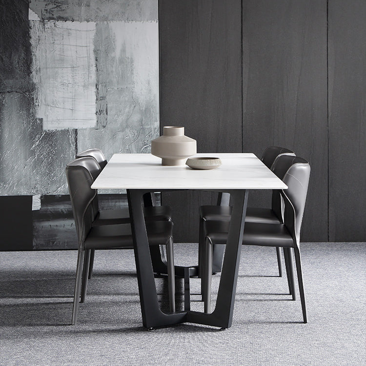 Nordic 1/4/5/6/7 Pieces Dining Set Sintered Stone Dining Table with Leather Chairs Clearhalo 'Dining Room Sets' 'Dining Tables & Seating' 'dining_room_set' 'furn' 'furn_dining_room_set' 'Furniture' 'furniture_dining_room_set' 'Kitchen & Dining Furniture' 'kitchen&dining_furn' 'kitchen' 4621077