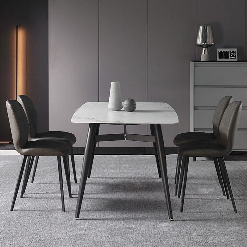 Modern 1/4/5/7 Pieces Dining Set Sintered Stone Top Dining Table with Leather Chairs 5 Pieces: Table, 4 Chairs Clearhalo 'Dining Room Sets' 'Dining Tables & Seating' 'dining_room_set' 'furn' 'furn_dining_room_set' 'Furniture' 'furniture_dining_room_set' 'Kitchen & Dining Furniture' 'kitchen&dining_furn' 'kitchen' 4621094