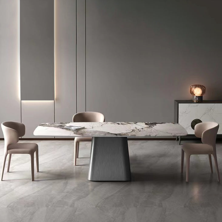 Designer Style 1/3/4/7 Pieces Dining Set Sintered Stone Dining Table with Leather Chairs 4 Pieces: Table, 3 Chairs Clearhalo 'Dining Room Sets' 'Dining Tables & Seating' 'dining_room_set' 'furn' 'furn_dining_room_set' 'Furniture' 'furniture_dining_room_set' 'Kitchen & Dining Furniture' 'kitchen&dining_furn' 'kitchen' 4621114