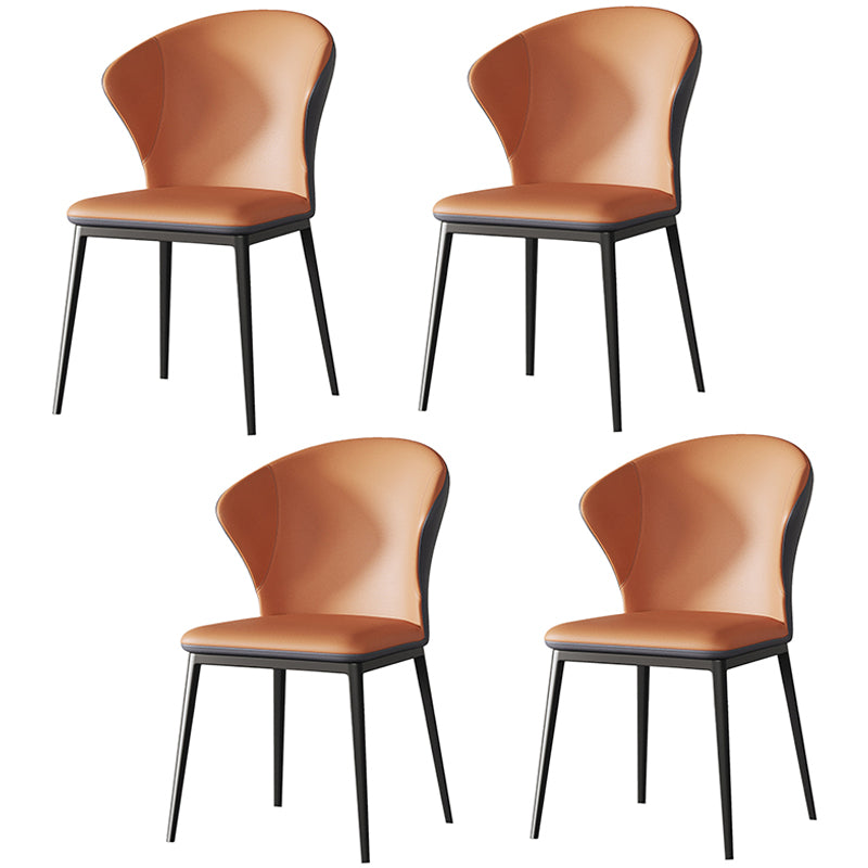 Designer Style 1/3/4/7 Pieces Dining Set Sintered Stone Dining Table with Leather Chairs 4 Orange Chairs Clearhalo 'Dining Room Sets' 'Dining Tables & Seating' 'dining_room_set' 'furn' 'furn_dining_room_set' 'Furniture' 'furniture_dining_room_set' 'Kitchen & Dining Furniture' 'kitchen&dining_furn' 'kitchen' 4621117