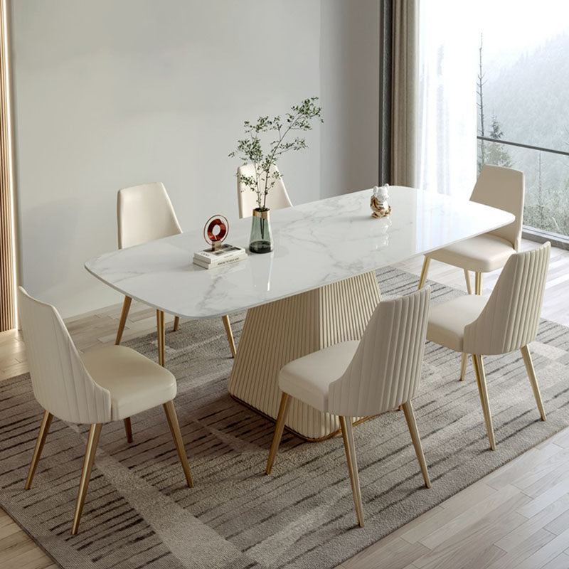 Modern 1/4/5/6/7 Pieces Sintered Stone Dining Room Set with Pedestal Base Furniture 7 Pieces: Table, 6 Chairs Clearhalo 'Dining Room Sets' 'Dining Tables & Seating' 'dining_room_set' 'furn' 'furn_dining_room_set' 'Furniture' 'furniture_dining_room_set' 'Kitchen & Dining Furniture' 'kitchen&dining_furn' 'kitchen' 4621160