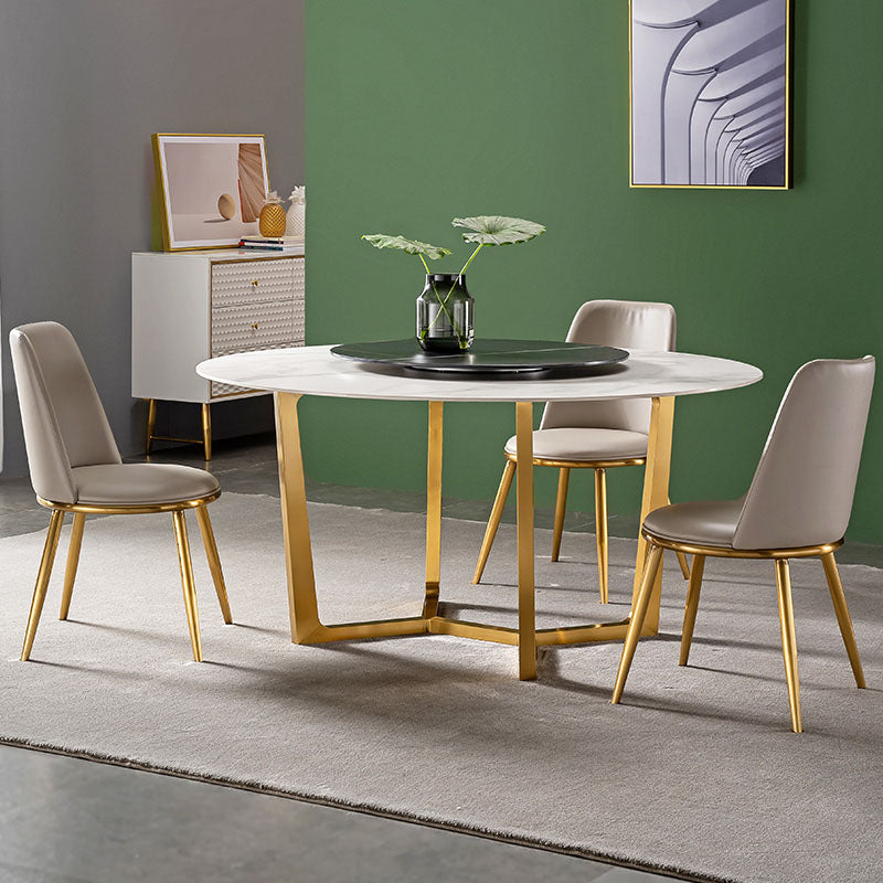 1/2/4/5/7 Pcs Dining Chairs Set Round Sintered Stone Top Dining Room Set 4 Pieces: Table, 3 Chairs Clearhalo 'Dining Room Sets' 'Dining Tables & Seating' 'dining_room_set' 'furn' 'furn_dining_room_set' 'Furniture' 'furniture_dining_room_set' 'Kitchen & Dining Furniture' 'kitchen&dining_furn' 'kitchen' 4621182