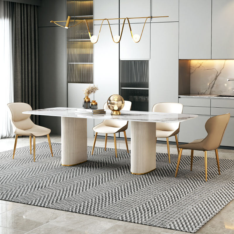 1/4/5/7/8 Pcs Dining Chairs Set Rectangle Dining Room Table Set with Double Pedestal 5 Pieces: Table, 4 Chairs Clearhalo 'Dining Room Sets' 'Dining Tables & Seating' 'dining_room_set' 'furn' 'furn_dining_room_set' 'Furniture' 'furniture_dining_room_set' 'Kitchen & Dining Furniture' 'kitchen&dining_furn' 'kitchen' 4621236