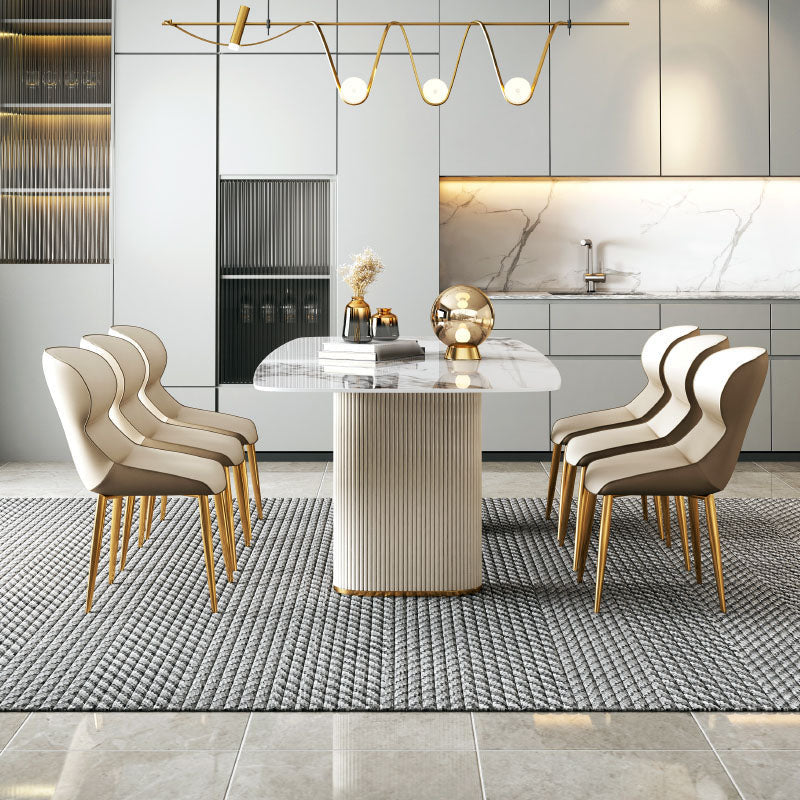 1/4/5/7/8 Pcs Dining Chairs Set Rectangle Dining Room Table Set with Double Pedestal 7 Pieces: Table, 6 Chairs Clearhalo 'Dining Room Sets' 'Dining Tables & Seating' 'dining_room_set' 'furn' 'furn_dining_room_set' 'Furniture' 'furniture_dining_room_set' 'Kitchen & Dining Furniture' 'kitchen&dining_furn' 'kitchen' 4621238