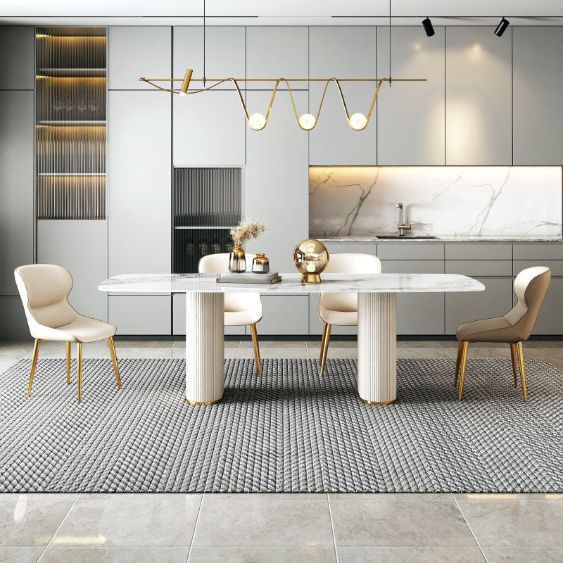 1/4/5/7/8 Pcs Dining Chairs Set Rectangle Dining Room Table Set with Double Pedestal Clearhalo 'Dining Room Sets' 'Dining Tables & Seating' 'dining_room_set' 'furn' 'furn_dining_room_set' 'Furniture' 'furniture_dining_room_set' 'Kitchen & Dining Furniture' 'kitchen&dining_furn' 'kitchen' 4621239