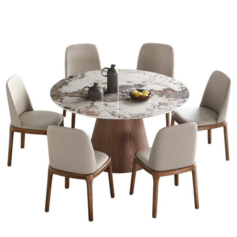 Modern 1/4/5/7 Pieces Dining Sintered Stone Dining Table Set for Kitchen with Wood Legs 7 Pieces: White Table, 6 Chairs Clearhalo 'Dining Room Sets' 'Dining Tables & Seating' 'dining_room_set' 'furn' 'furn_dining_room_set' 'Furniture' 'furniture_dining_room_set' 'Kitchen & Dining Furniture' 'kitchen&dining_furn' 'kitchen' 4621254