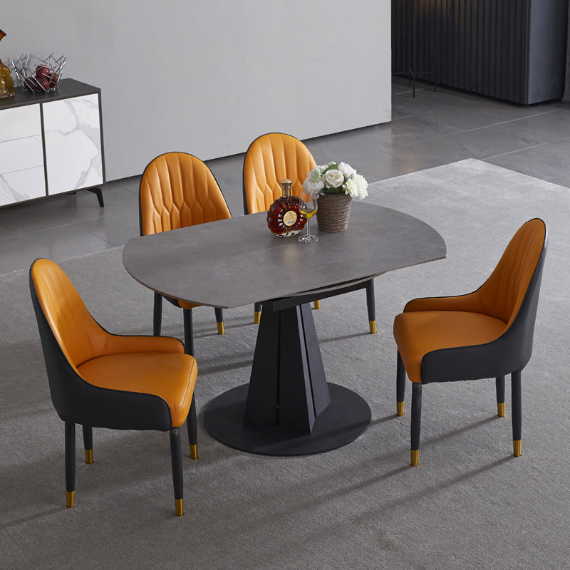 Modern 1/4/5/7 Pieces Dining Sintered Stone Dining Table Set for Kitchen 5 Pieces: Table, 4 Orange Chairs Clearhalo 'Dining Room Sets' 'Dining Tables & Seating' 'dining_room_set' 'furn' 'furn_dining_room_set' 'Furniture' 'furniture_dining_room_set' 'Kitchen & Dining Furniture' 'kitchen&dining_furn' 'kitchen' 4621274